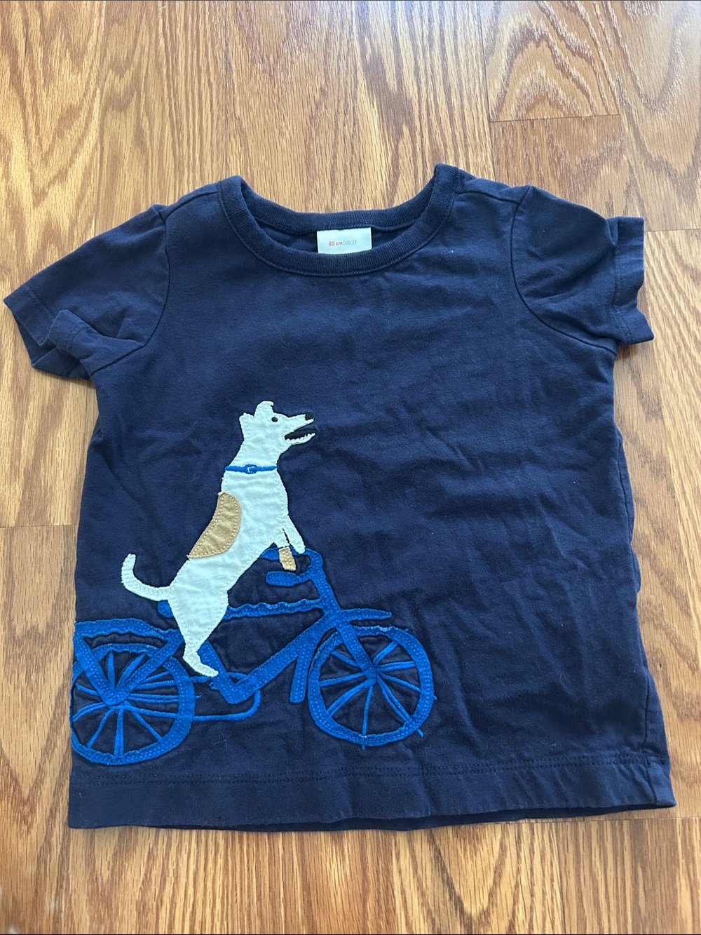 Hanna Andersson Navy Short-Sleeve Tee with Dog & Blue Bicycle Appliqué